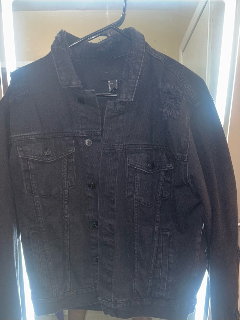 Men's Distressed Black Denim Jacket